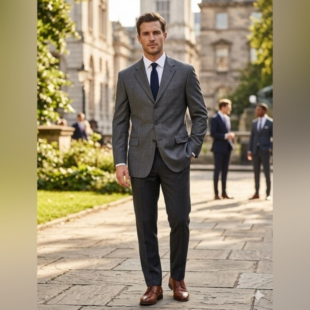 NWT Bill Blass Studio Men’s 46L Gray Super 100’s Wool Blazer Suit Jacket 46 L